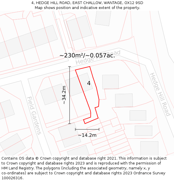 4, HEDGE HILL ROAD, EAST CHALLOW, WANTAGE, OX12 9SD: Plot and title map