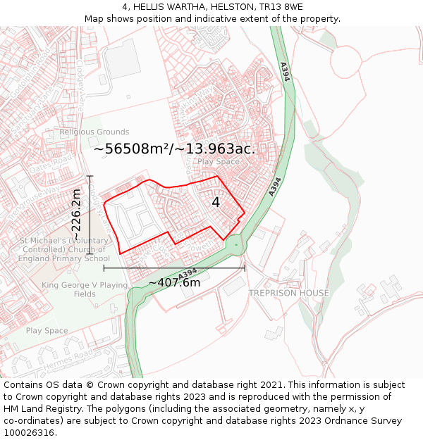 4, HELLIS WARTHA, HELSTON, TR13 8WE: Plot and title map