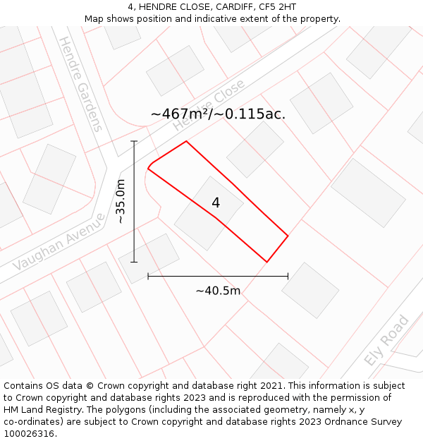 4, HENDRE CLOSE, CARDIFF, CF5 2HT: Plot and title map