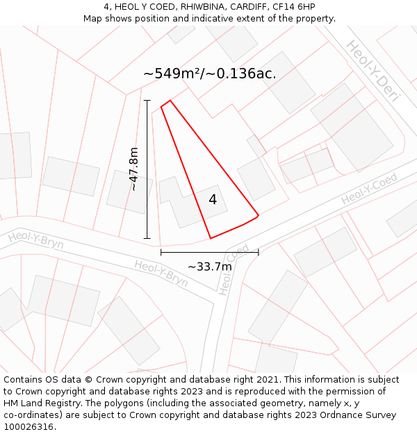 4, HEOL Y COED, RHIWBINA, CARDIFF, CF14 6HP: Plot and title map