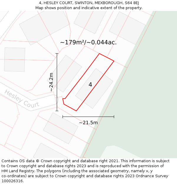 4, HESLEY COURT, SWINTON, MEXBOROUGH, S64 8EJ: Plot and title map