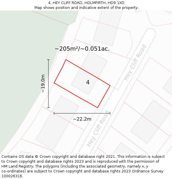 4, HEY CLIFF ROAD, HOLMFIRTH, HD9 1XD: Plot and title map