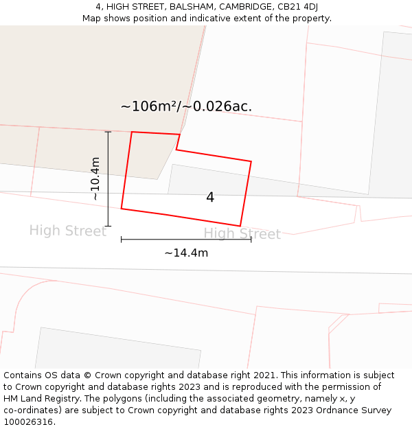 4, HIGH STREET, BALSHAM, CAMBRIDGE, CB21 4DJ: Plot and title map