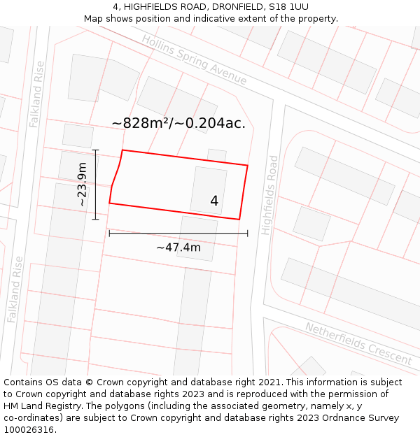 4, HIGHFIELDS ROAD, DRONFIELD, S18 1UU: Plot and title map