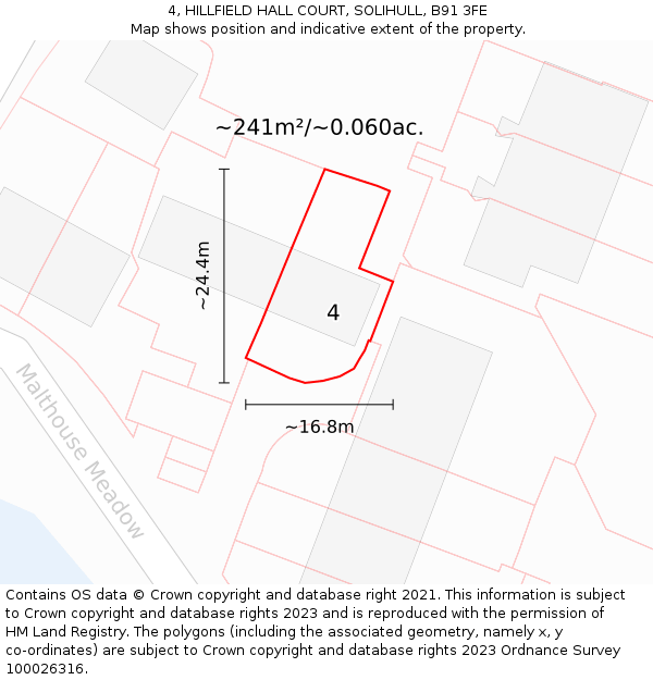 4, HILLFIELD HALL COURT, SOLIHULL, B91 3FE: Plot and title map