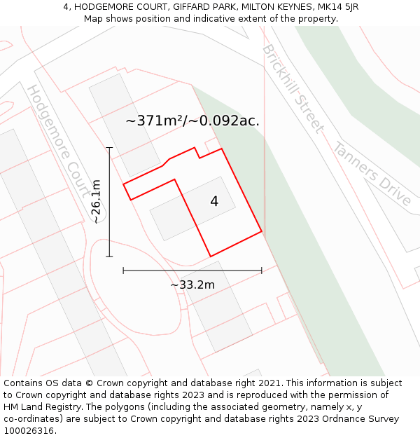 4, HODGEMORE COURT, GIFFARD PARK, MILTON KEYNES, MK14 5JR: Plot and title map