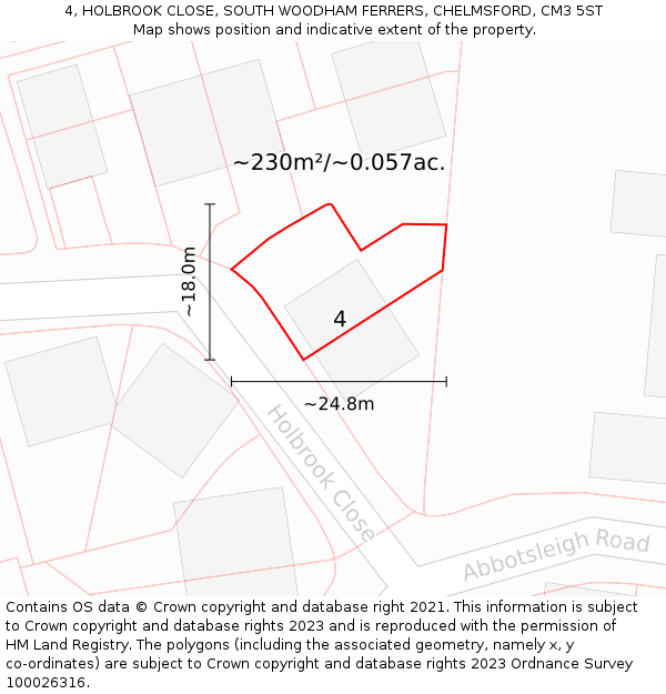 4, HOLBROOK CLOSE, SOUTH WOODHAM FERRERS, CHELMSFORD, CM3 5ST: Plot and title map