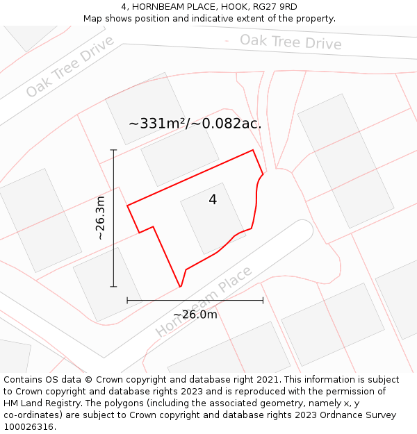 4, HORNBEAM PLACE, HOOK, RG27 9RD: Plot and title map