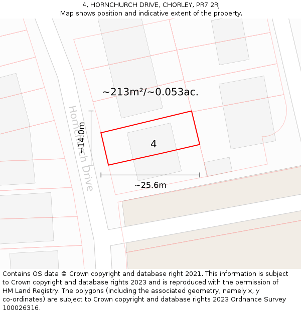 4, HORNCHURCH DRIVE, CHORLEY, PR7 2RJ: Plot and title map