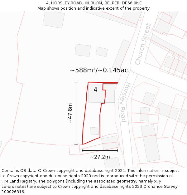 4, HORSLEY ROAD, KILBURN, BELPER, DE56 0NE: Plot and title map