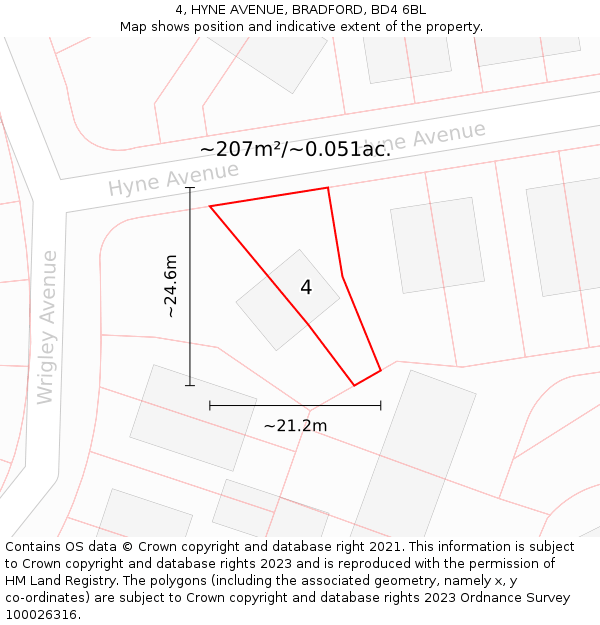 4, HYNE AVENUE, BRADFORD, BD4 6BL: Plot and title map