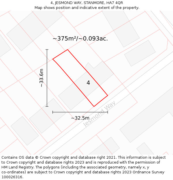 4, JESMOND WAY, STANMORE, HA7 4QR: Plot and title map