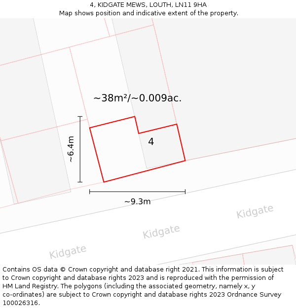 4, KIDGATE MEWS, LOUTH, LN11 9HA: Plot and title map