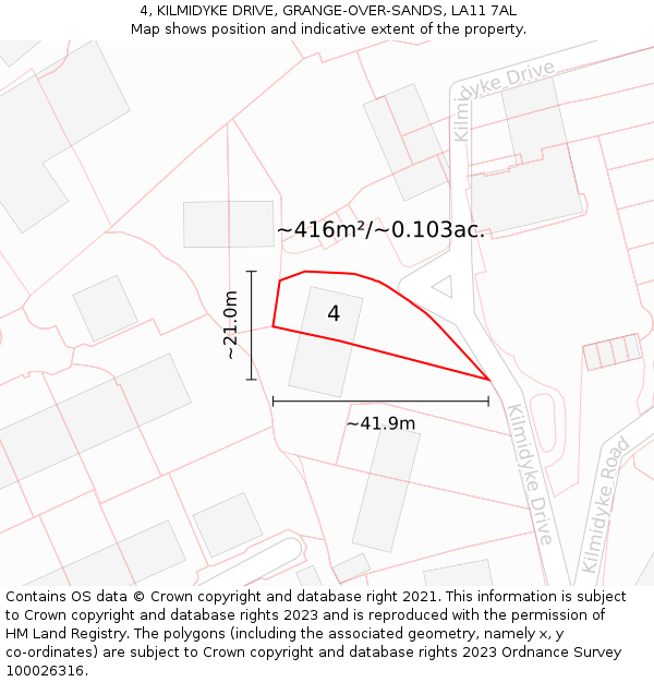 4, KILMIDYKE DRIVE, GRANGE-OVER-SANDS, LA11 7AL: Plot and title map