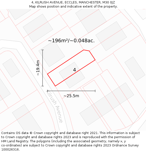 4, KILRUSH AVENUE, ECCLES, MANCHESTER, M30 0JZ: Plot and title map