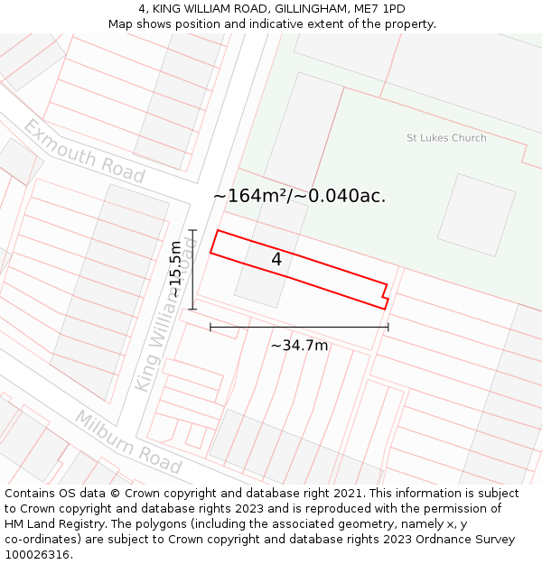 4, KING WILLIAM ROAD, GILLINGHAM, ME7 1PD: Plot and title map