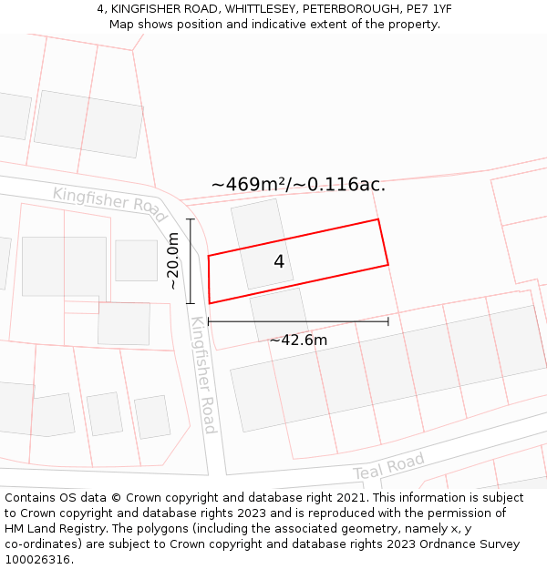 4, KINGFISHER ROAD, WHITTLESEY, PETERBOROUGH, PE7 1YF: Plot and title map