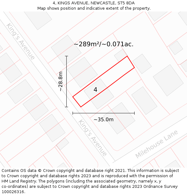 4, KINGS AVENUE, NEWCASTLE, ST5 8DA: Plot and title map