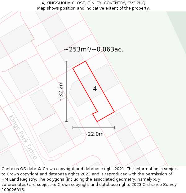 4, KINGSHOLM CLOSE, BINLEY, COVENTRY, CV3 2UQ: Plot and title map