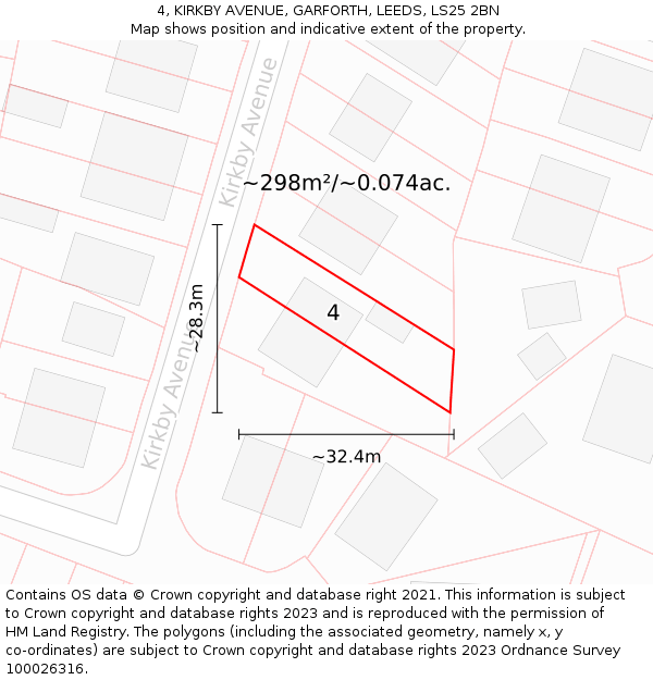 4, KIRKBY AVENUE, GARFORTH, LEEDS, LS25 2BN: Plot and title map