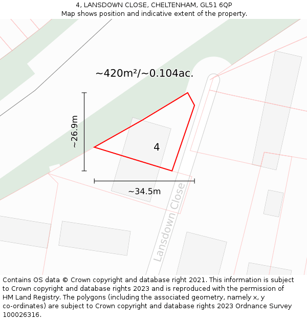 4, LANSDOWN CLOSE, CHELTENHAM, GL51 6QP: Plot and title map