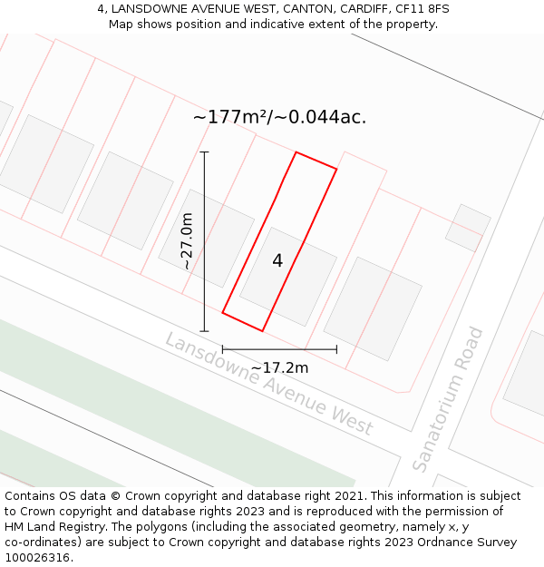 4, LANSDOWNE AVENUE WEST, CANTON, CARDIFF, CF11 8FS: Plot and title map