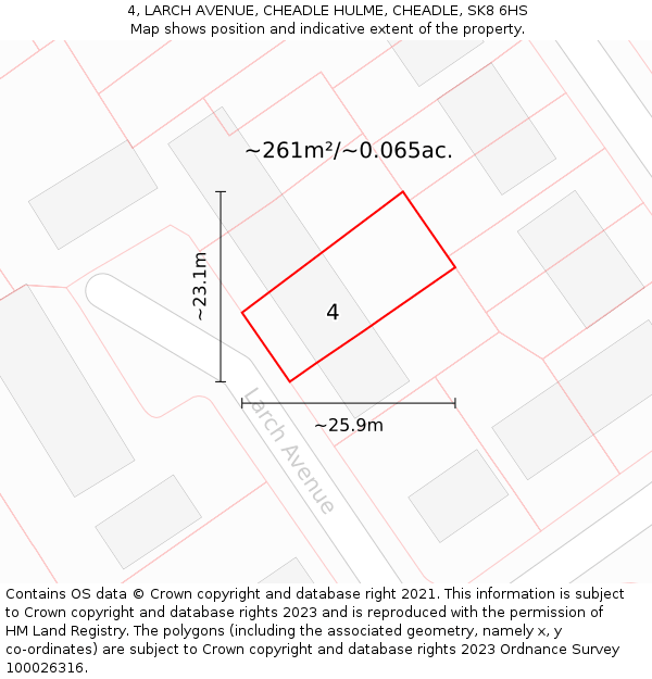 4, LARCH AVENUE, CHEADLE HULME, CHEADLE, SK8 6HS: Plot and title map