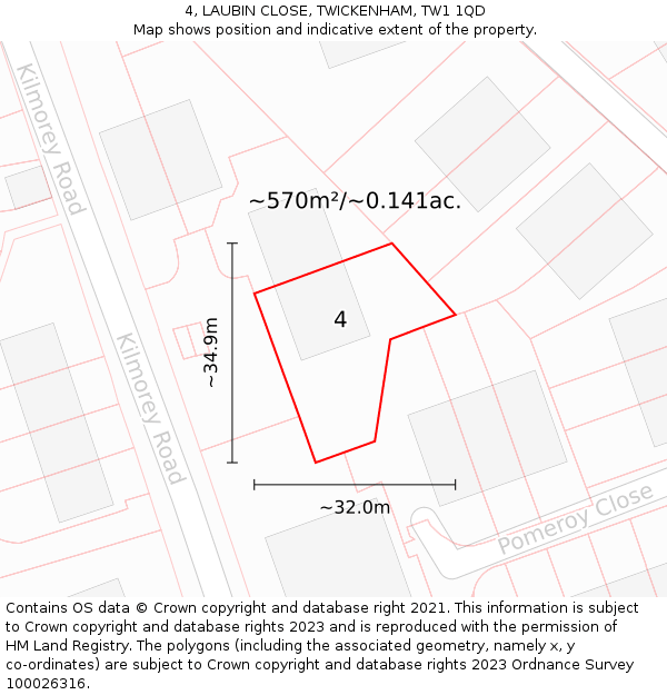 4, LAUBIN CLOSE, TWICKENHAM, TW1 1QD: Plot and title map