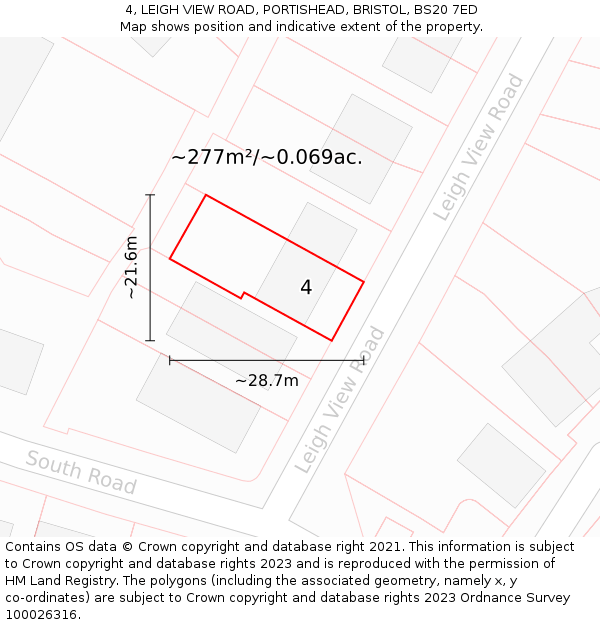 4, LEIGH VIEW ROAD, PORTISHEAD, BRISTOL, BS20 7ED: Plot and title map