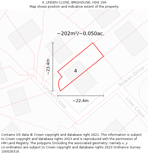 4, LINDEN CLOSE, BRIGHOUSE, HD6 1XA: Plot and title map