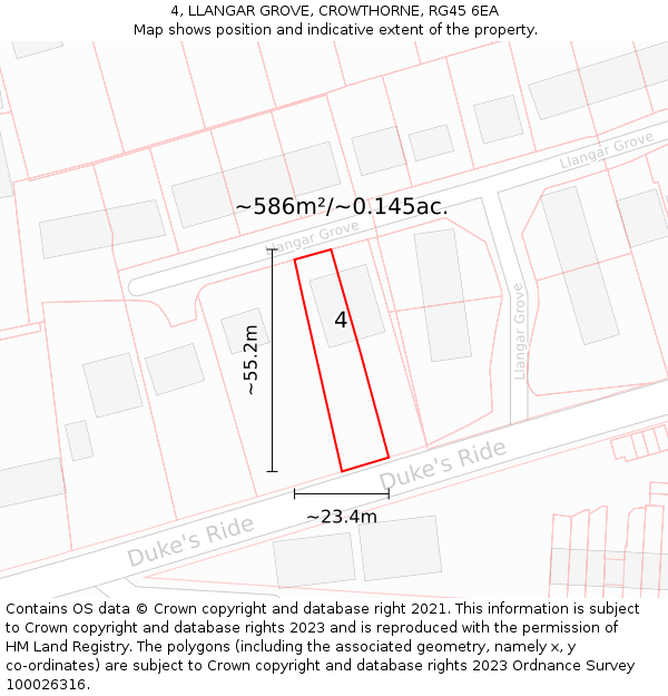 4, LLANGAR GROVE, CROWTHORNE, RG45 6EA: Plot and title map