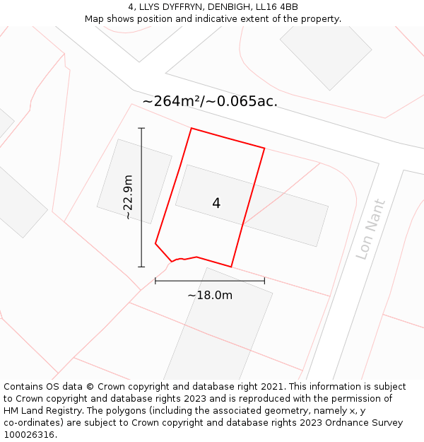 4, LLYS DYFFRYN, DENBIGH, LL16 4BB: Plot and title map