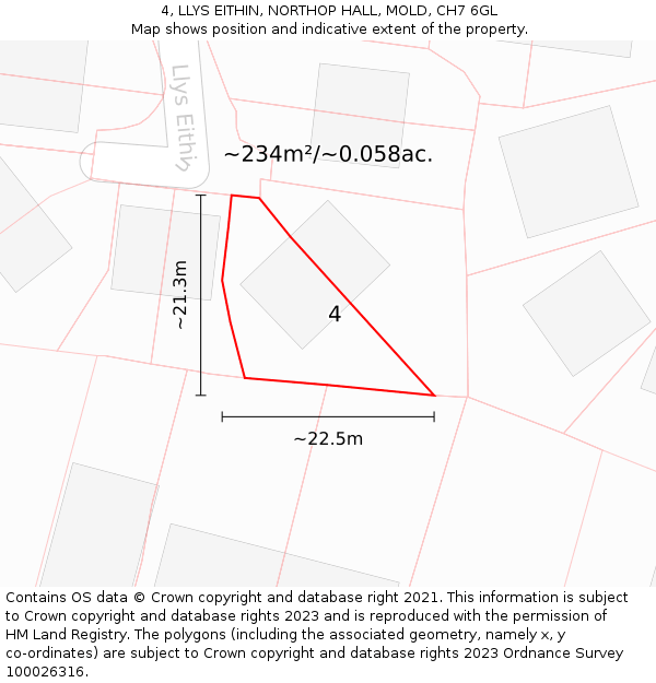 4, LLYS EITHIN, NORTHOP HALL, MOLD, CH7 6GL: Plot and title map