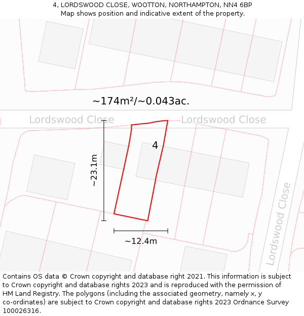 4, LORDSWOOD CLOSE, WOOTTON, NORTHAMPTON, NN4 6BP: Plot and title map