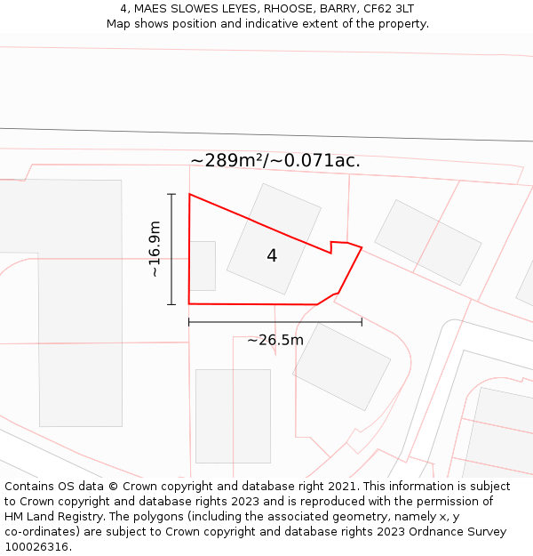 4, MAES SLOWES LEYES, RHOOSE, BARRY, CF62 3LT: Plot and title map