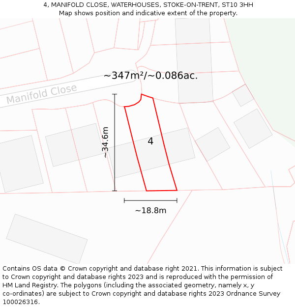 4, MANIFOLD CLOSE, WATERHOUSES, STOKE-ON-TRENT, ST10 3HH: Plot and title map