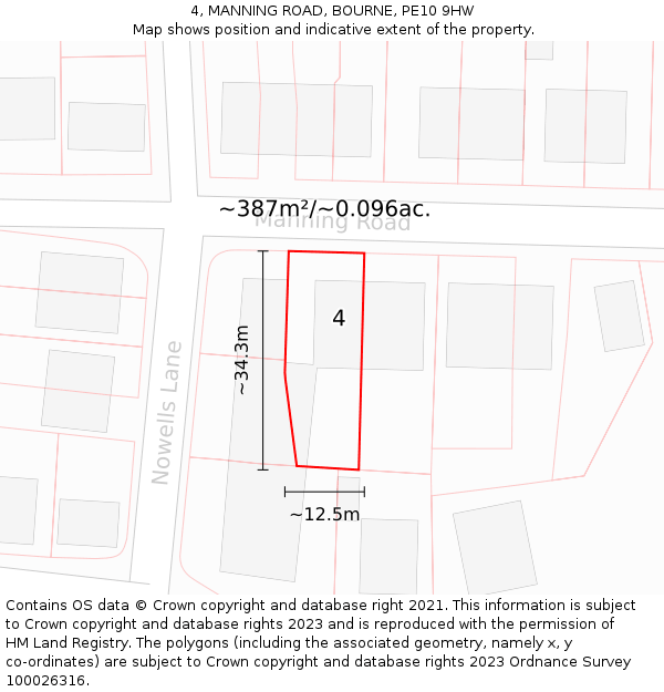 4, MANNING ROAD, BOURNE, PE10 9HW: Plot and title map