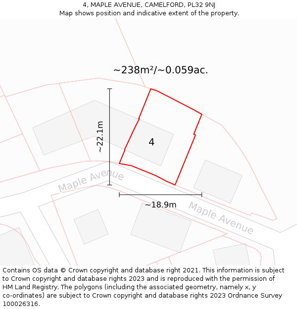 4, MAPLE AVENUE, CAMELFORD, PL32 9NJ: Plot and title map