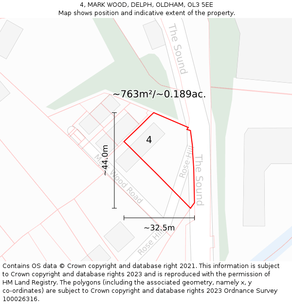 4, MARK WOOD, DELPH, OLDHAM, OL3 5EE: Plot and title map