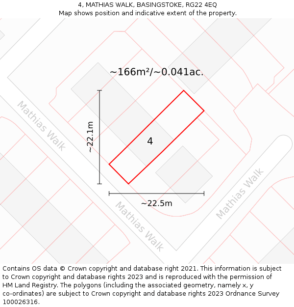 4, MATHIAS WALK, BASINGSTOKE, RG22 4EQ: Plot and title map