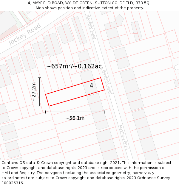 4, MAYFIELD ROAD, WYLDE GREEN, SUTTON COLDFIELD, B73 5QL: Plot and title map