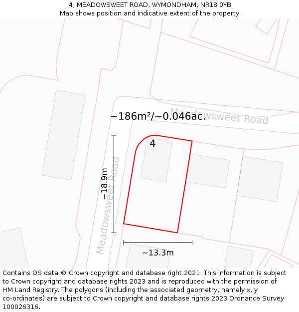 4, MEADOWSWEET ROAD, WYMONDHAM, NR18 0YB: Plot and title map