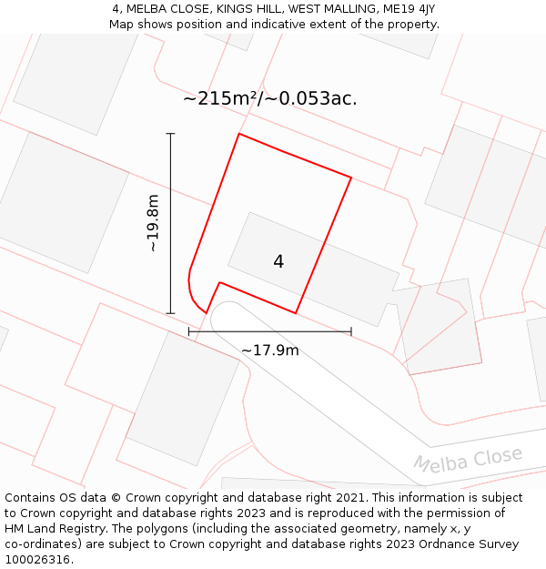 4, MELBA CLOSE, KINGS HILL, WEST MALLING, ME19 4JY: Plot and title map