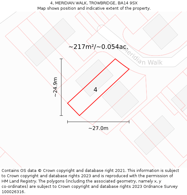 4, MERIDIAN WALK, TROWBRIDGE, BA14 9SX: Plot and title map