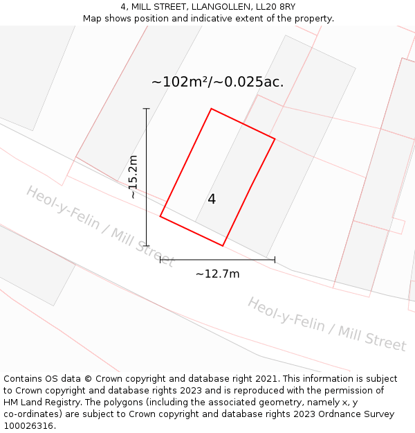 4, MILL STREET, LLANGOLLEN, LL20 8RY: Plot and title map