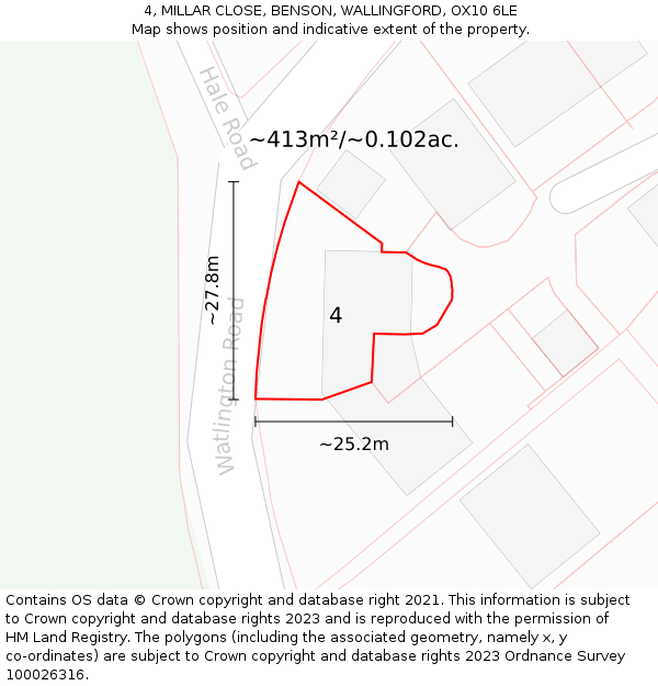 4, MILLAR CLOSE, BENSON, WALLINGFORD, OX10 6LE: Plot and title map