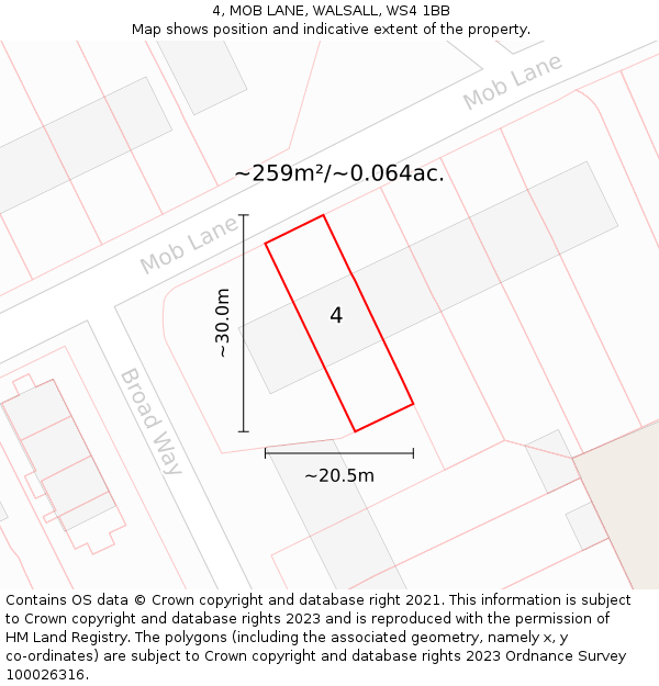 4, MOB LANE, WALSALL, WS4 1BB: Plot and title map