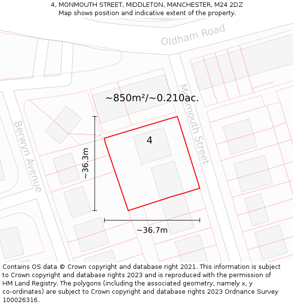 4, MONMOUTH STREET, MIDDLETON, MANCHESTER, M24 2DZ: Plot and title map