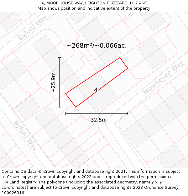 4, MOORHOUSE WAY, LEIGHTON BUZZARD, LU7 4NT: Plot and title map