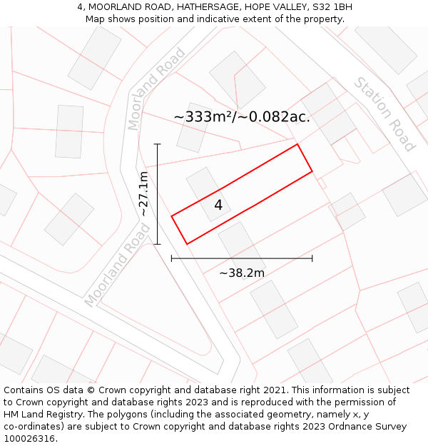 4, MOORLAND ROAD, HATHERSAGE, HOPE VALLEY, S32 1BH: Plot and title map